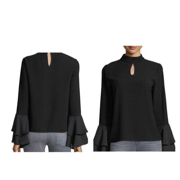 Patrizia Luca Bell Sleeve Keyhole Blouse Black Size XL - Picture 1 of 6
